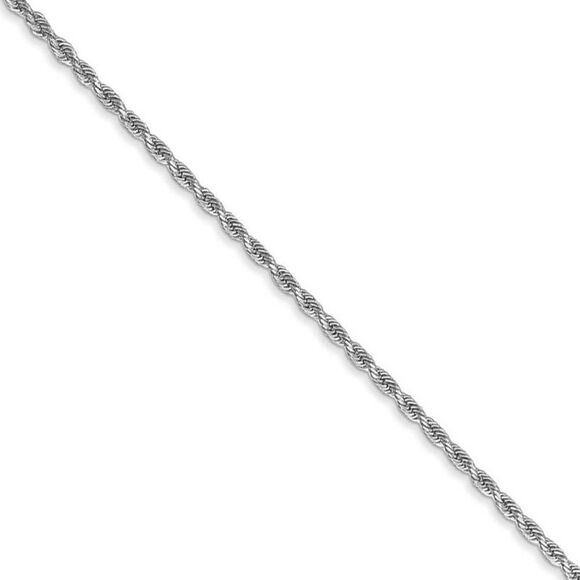 1.5mm 14k White Gold Diamond Cut Solid Rope Chain Necklace 28 Inch
